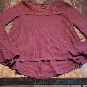 Lucky Brand Plum Lace Detail Long Sleeve Tee